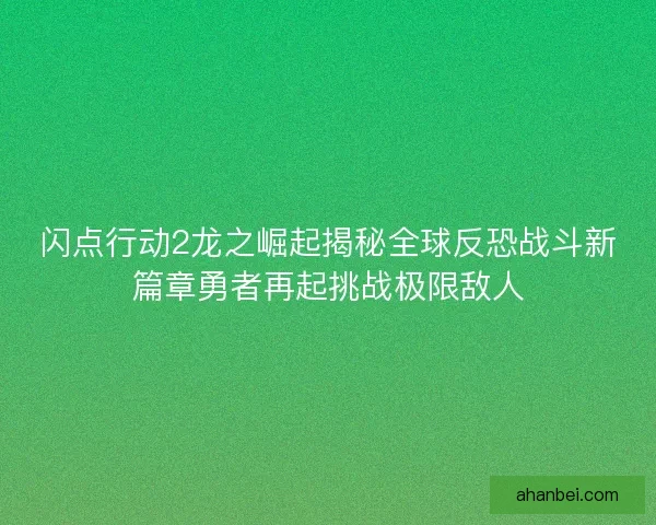 闪点行动2龙之崛起揭秘全球反恐战斗新篇章勇者再起挑战极限敌人